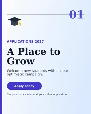 Editorial Admissions Open Poster — editable white education template, instagram portrait