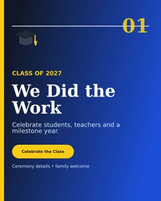 Editorial Graduation Announcement Poster — editable blue education template, instagram portrait