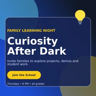 Glass School Event Social Post — editable blue education template, instagram post