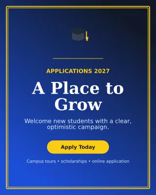 Luxe Admissions Open Poster — editable blue education template, instagram portrait