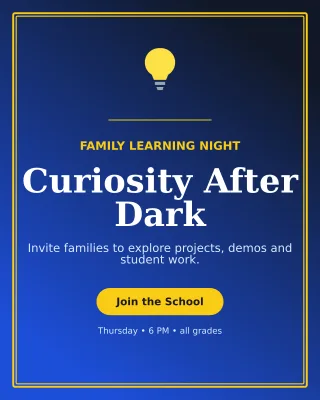 Luxe School Event Poster — editable blue education template, instagram portrait