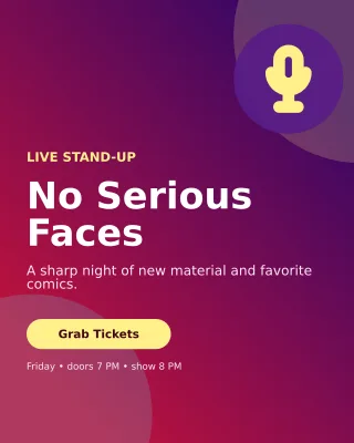 Aurora Comedy Night Poster — editable purple entertainment event template, instagram portrait