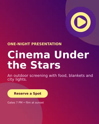 Aurora Film Screening Poster — editable purple entertainment event template, instagram portrait