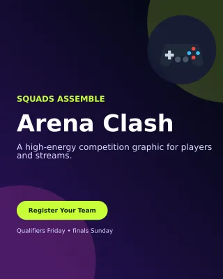 Aurora Gaming Tournament Poster — editable black entertainment event template, instagram portrait