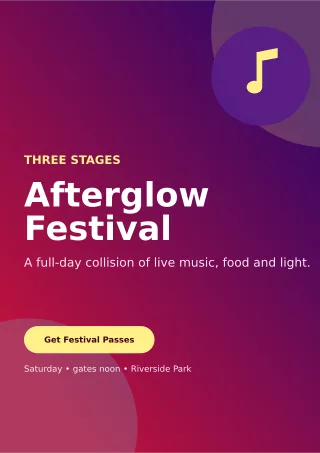 Aurora Music Festival A4 Flyer — editable purple entertainment event template, a4 print