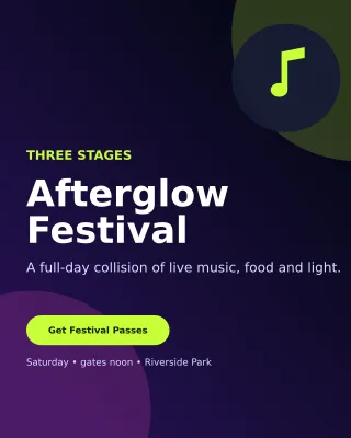 Aurora Music Festival Poster — editable black entertainment event template, instagram portrait