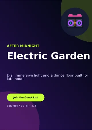 Aurora Nightclub Event A4 Flyer — editable black entertainment event template, a4 print