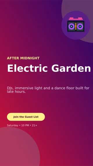 Aurora Nightclub Event Digital Flyer — editable purple entertainment event template, story / reel