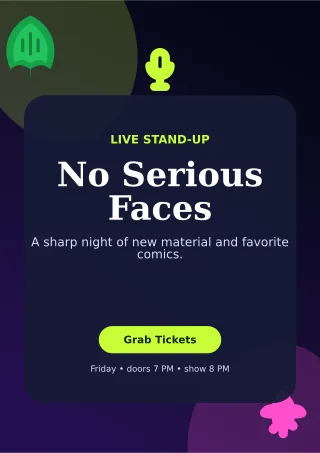 Botanical Comedy Night A4 Flyer — editable black entertainment event template, a4 print