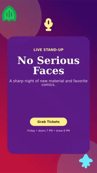 Botanical Comedy Night Digital Flyer — editable purple entertainment event template, story / reel