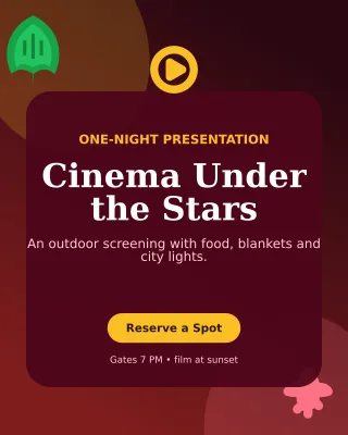 Botanical Film Screening Poster — editable black entertainment event template, instagram portrait