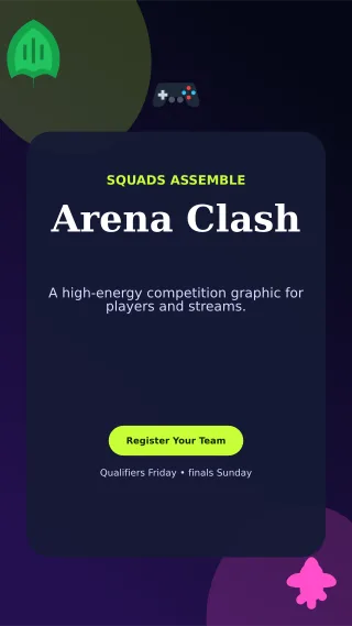 Botanical Gaming Tournament Digital Flyer — editable black entertainment event template, story / reel