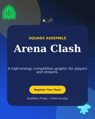 Botanical Gaming Tournament Poster — editable blue entertainment event template, instagram portrait