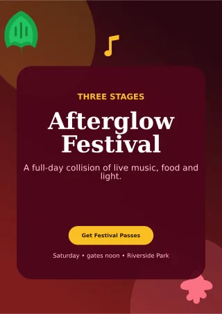 Botanical Music Festival A4 Flyer — editable black entertainment event template, a4 print