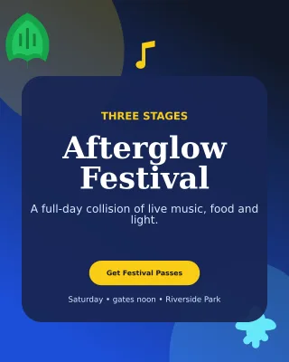 Botanical Music Festival Poster — editable blue entertainment event template, instagram portrait