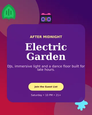 Botanical Nightclub Event Poster — editable purple entertainment event template, instagram portrait