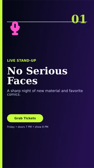 Editorial Comedy Night Digital Flyer — editable black entertainment event template, story / reel