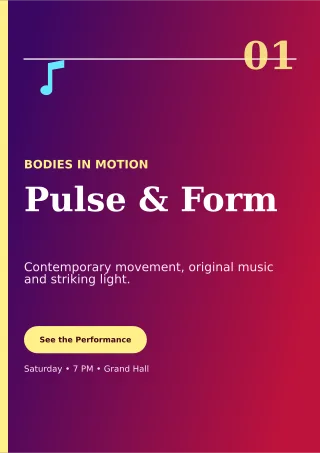 Editorial Dance Showcase A4 Flyer — editable purple entertainment event template, a4 print