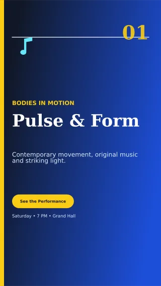 Editorial Dance Showcase Digital Flyer — editable blue entertainment event template, story / reel