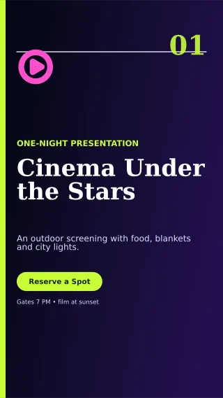 Editorial Film Screening Digital Flyer — editable black entertainment event template, story / reel