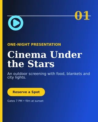 Editorial Film Screening Poster — editable blue entertainment event template, instagram portrait