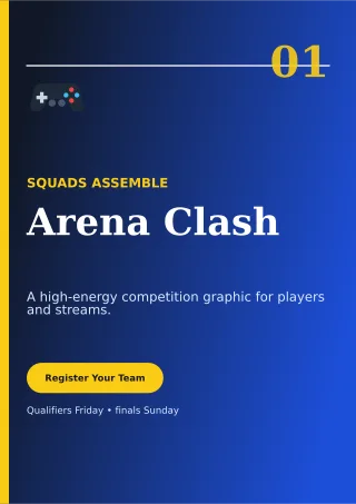 Editorial Gaming Tournament A4 Flyer — editable blue entertainment event template, a4 print