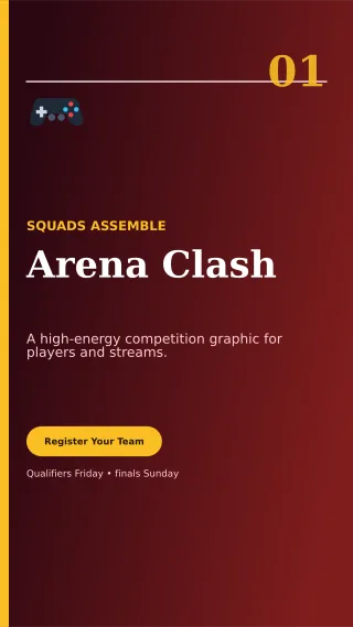 Editorial Gaming Tournament Digital Flyer — editable black entertainment event template, story / reel
