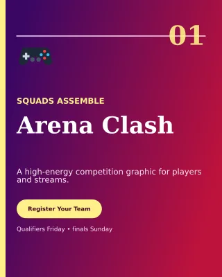 Editorial Gaming Tournament Poster — editable purple entertainment event template, instagram portrait