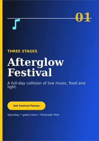 Editorial Music Festival A4 Flyer — editable blue entertainment event template, a4 print