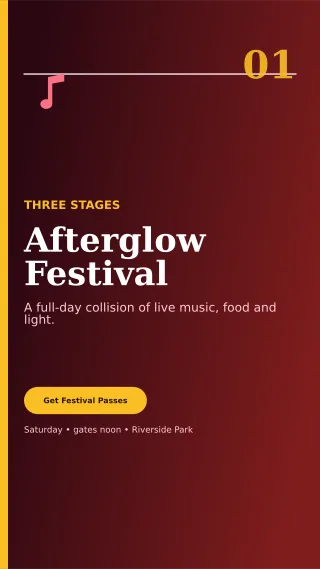 Editorial Music Festival Digital Flyer — editable black entertainment event template, story / reel