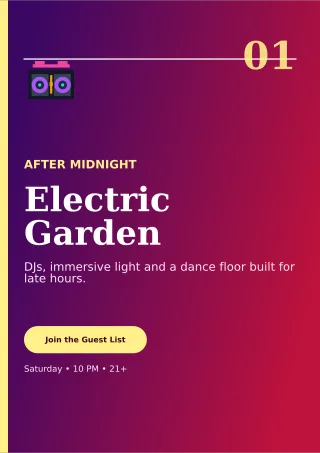 Editorial Nightclub Event A4 Flyer — editable purple entertainment event template, a4 print