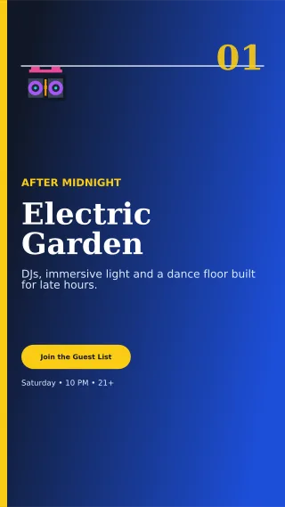 Editorial Nightclub Event Digital Flyer — editable blue entertainment event template, story / reel