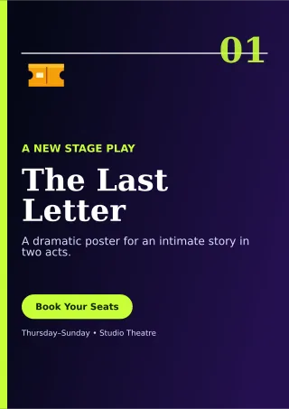 Editorial Theatre Production A4 Flyer — editable black entertainment event template, a4 print