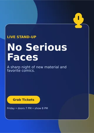 Glass Comedy Night A4 Flyer — editable blue entertainment event template, a4 print