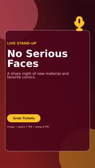 Glass Comedy Night Digital Flyer — editable black entertainment event template, story / reel