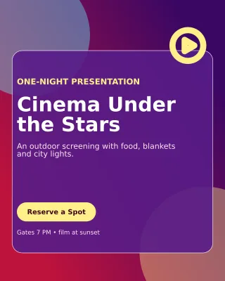 Glass Film Screening Poster — editable purple entertainment event template, instagram portrait