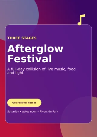 Glass Music Festival A4 Flyer — editable purple entertainment event template, a4 print