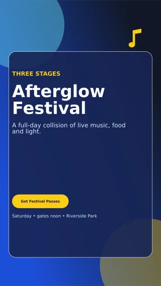Glass Music Festival Digital Flyer — editable blue entertainment event template, story / reel