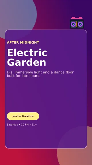Glass Nightclub Event Digital Flyer — editable purple entertainment event template, story / reel