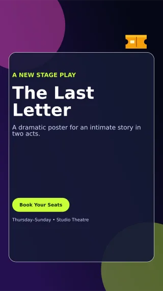 Glass Theatre Production Digital Flyer — editable black entertainment event template, story / reel