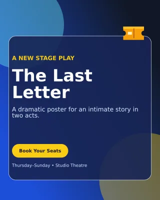 Glass Theatre Production Poster — editable blue entertainment event template, instagram portrait