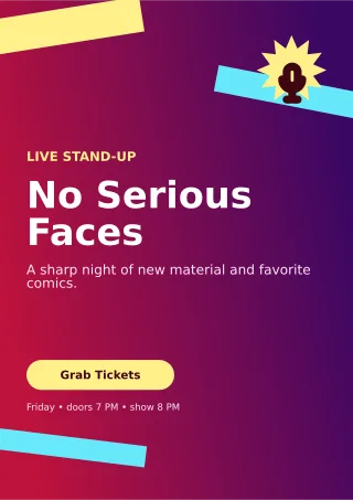 Kinetic Comedy Night A4 Flyer — editable purple entertainment event template, a4 print