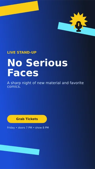 Kinetic Comedy Night Digital Flyer — editable blue entertainment event template, story / reel