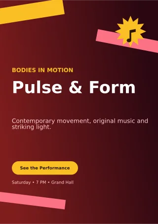 Kinetic Dance Showcase A4 Flyer — editable black entertainment event template, a4 print