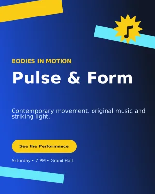 Kinetic Dance Showcase Poster — editable blue entertainment event template, instagram portrait