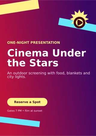 Kinetic Film Screening A4 Flyer — editable purple entertainment event template, a4 print