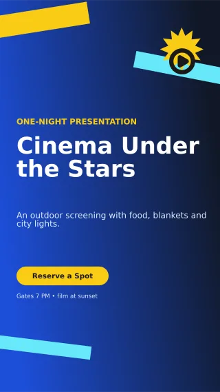 Kinetic Film Screening Digital Flyer — editable blue entertainment event template, story / reel