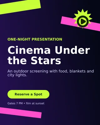 Kinetic Film Screening Poster — editable black entertainment event template, instagram portrait