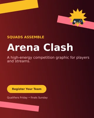 Kinetic Gaming Tournament Poster — editable black entertainment event template, instagram portrait