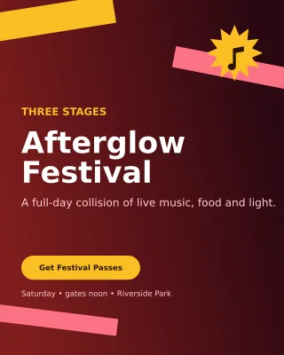 Kinetic Music Festival Poster — editable black entertainment event template, instagram portrait